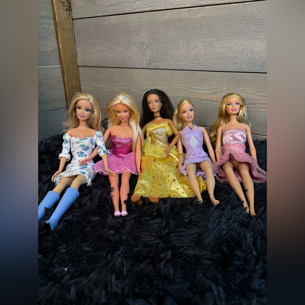 Mattel Barbie Doll Lot of 5 Fashion Dolls Blonde Brunette Assorted Dresses